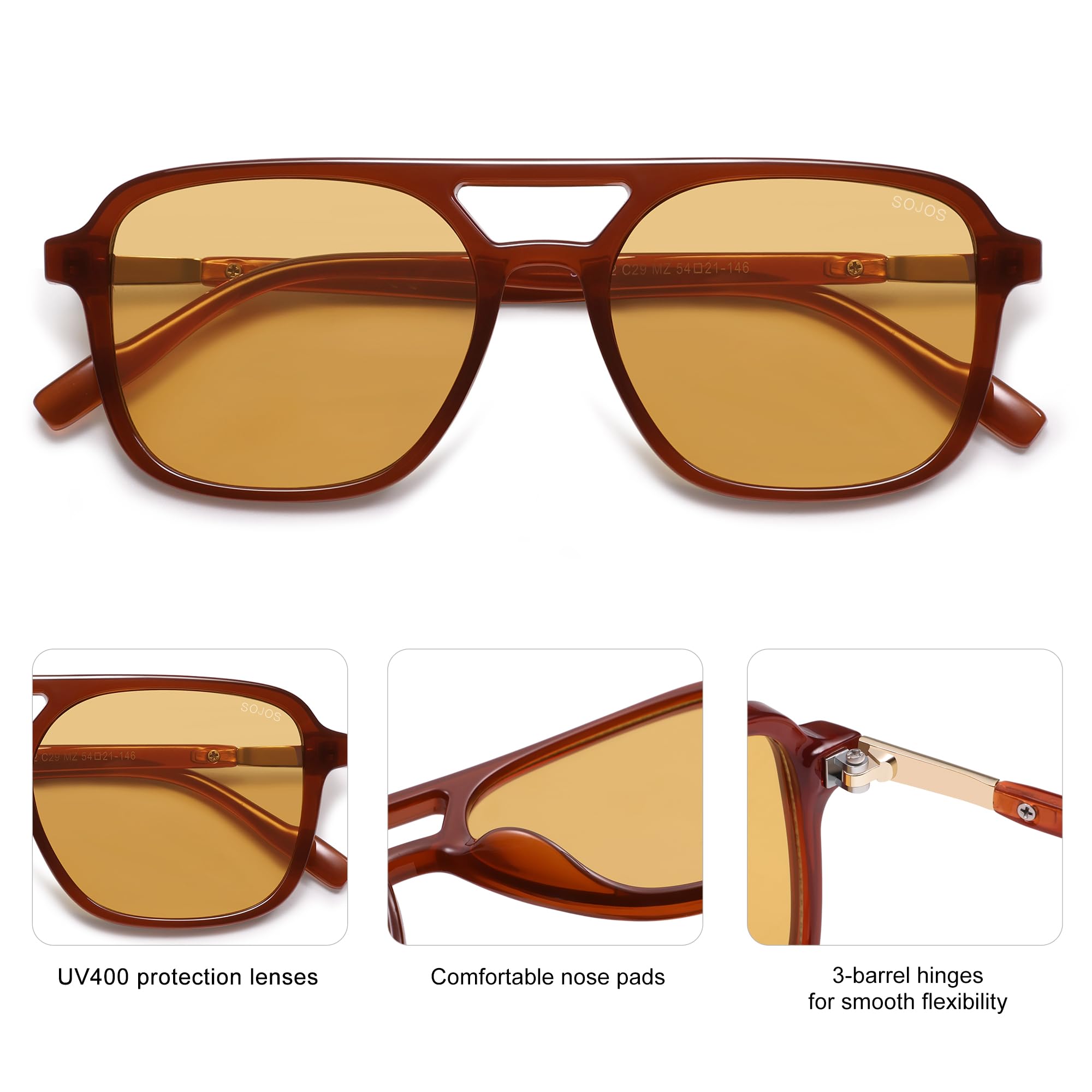 Sojos Retro Aviator Sunglasses Women Men Trendy Rectangle Shades
