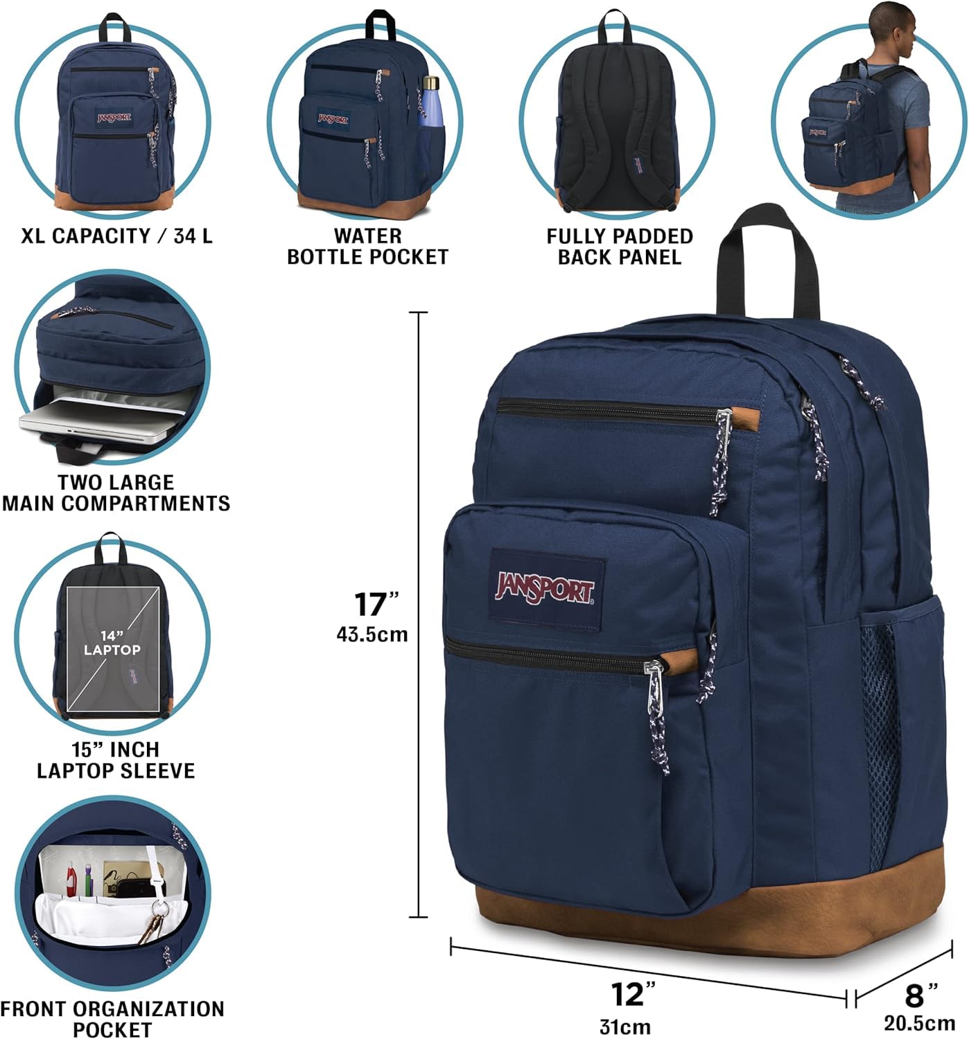 JanSport Cool Backpack, with 15-inch Laptop Sleeve - Large Computer Bag Rucksack with 2 Compartments, Ergonomic Straps
