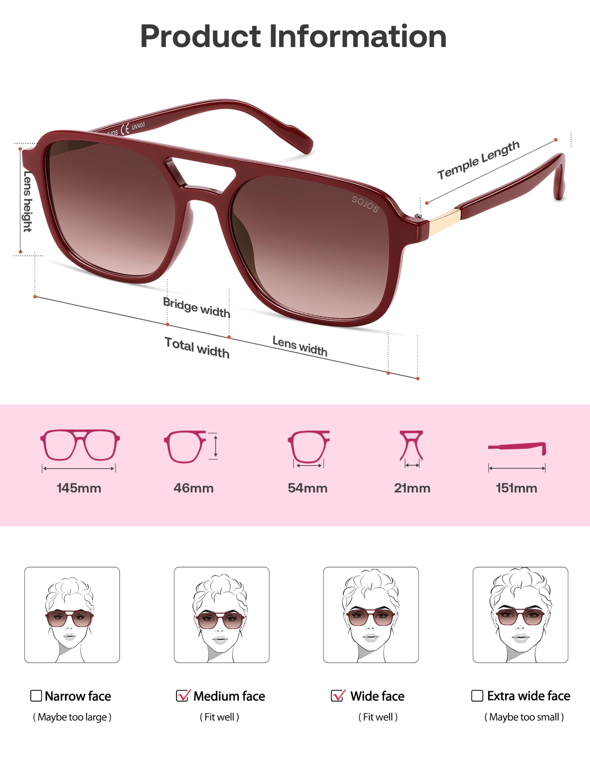 Sojos Retro Aviator Sunglasses Women Men Trendy Rectangle Shades