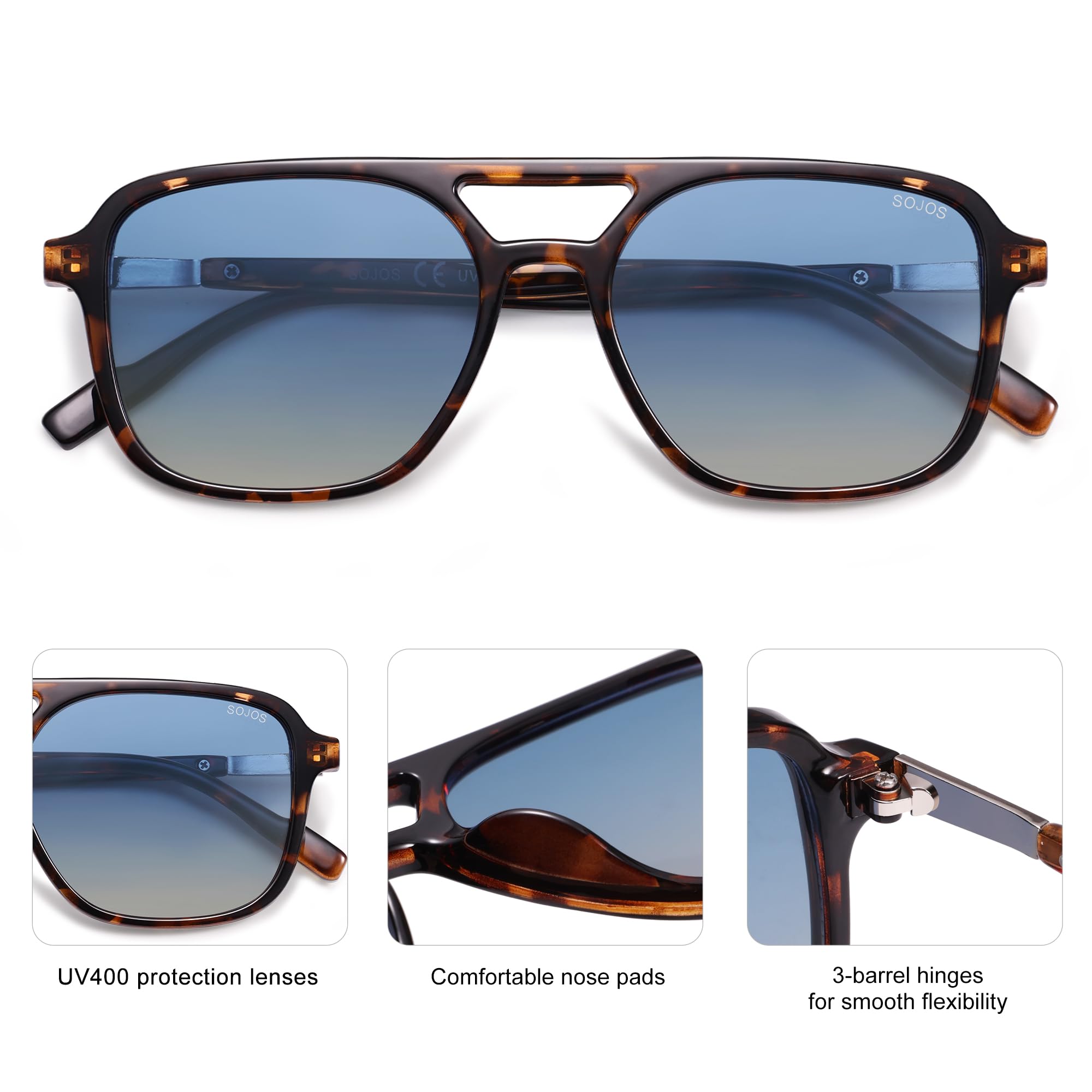 Sojos Retro Aviator Sunglasses Women Men Trendy Rectangle Shades
