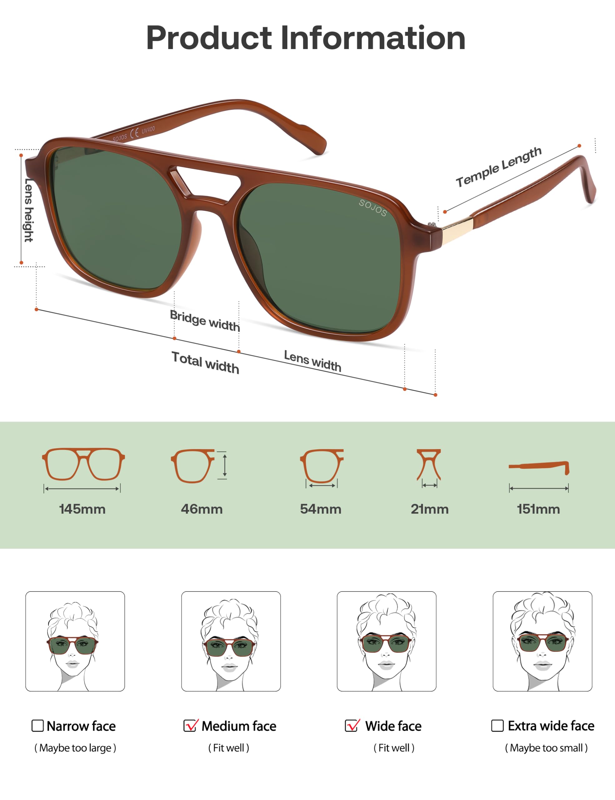 Sojos Retro Aviator Sunglasses Women Men Trendy Rectangle Shades