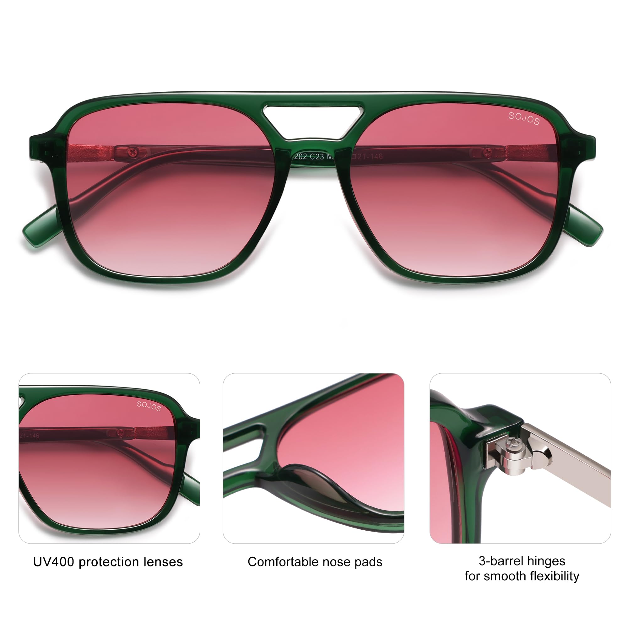 Sojos Retro Aviator Sunglasses Women Men Trendy Rectangle Shades