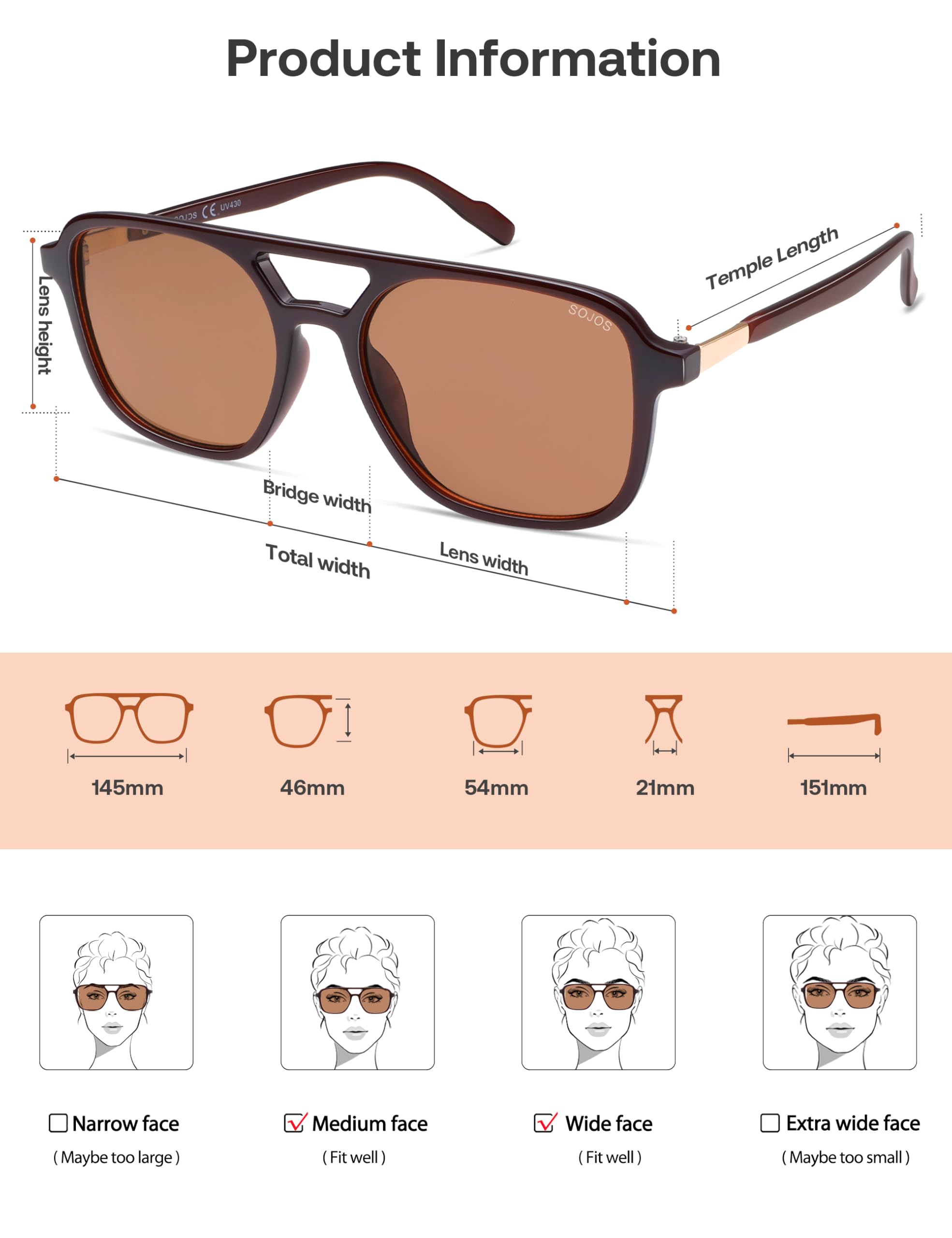 Sojos Retro Aviator Sunglasses Women Men Trendy Rectangle Shades
