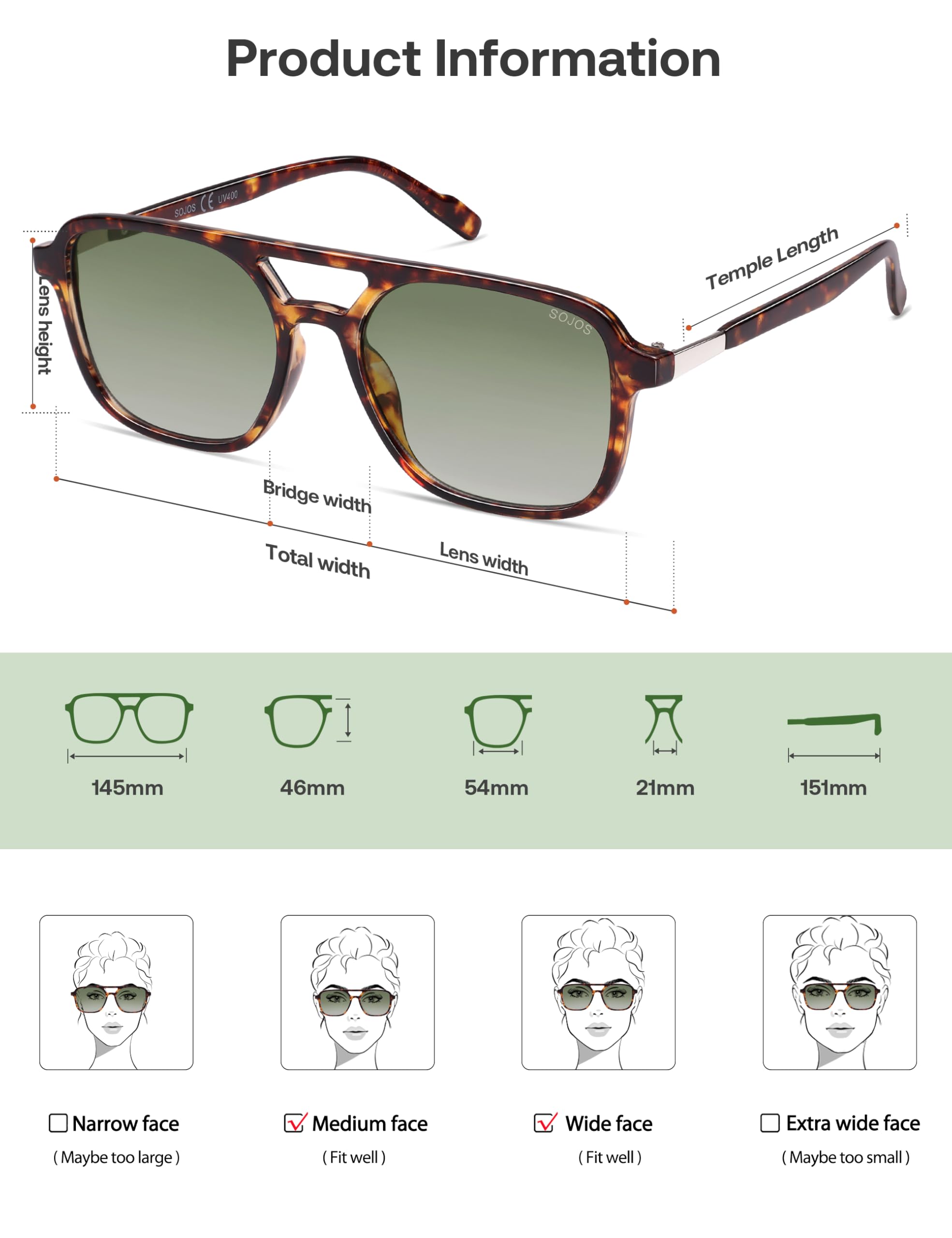 Sojos Retro Aviator Sunglasses Women Men Trendy Rectangle Shades