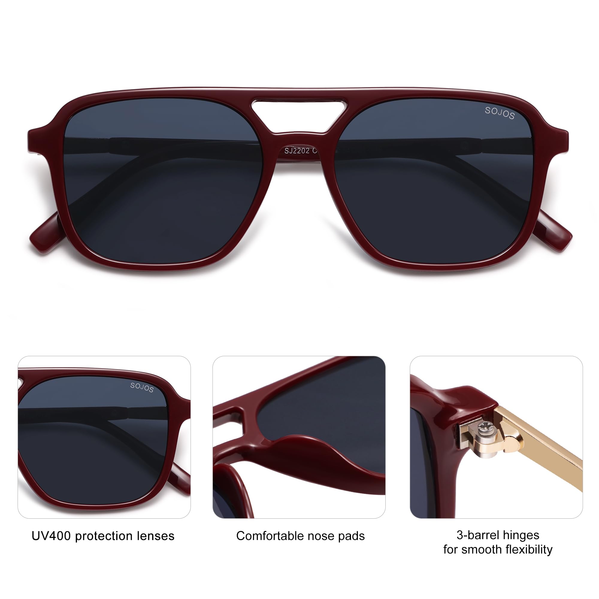 Sojos Retro Aviator Sunglasses Women Men Trendy Rectangle Shades